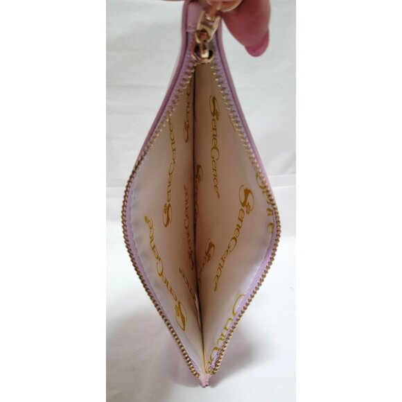 SeneGence Pink Stiff Faux Leather Half-Moon Zip Cosmetic Makeup Bag Pouch - Picture 7 of 7